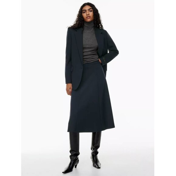 Wilfred Aritzia Meyer Skirt Dark Night Navy A-line High Rise Midi Skirt Size 6 - Picture 1 of 12